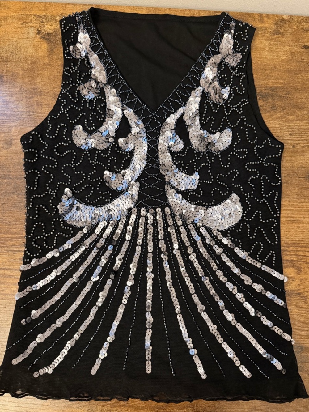 Vintage Black Sequin V-Neck Evening Tank Top